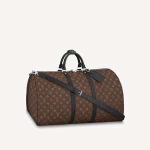 Louis Vuitton Monogram Macassar Canvas Keepall Bandouliere 55 w/ Shoulder Strap